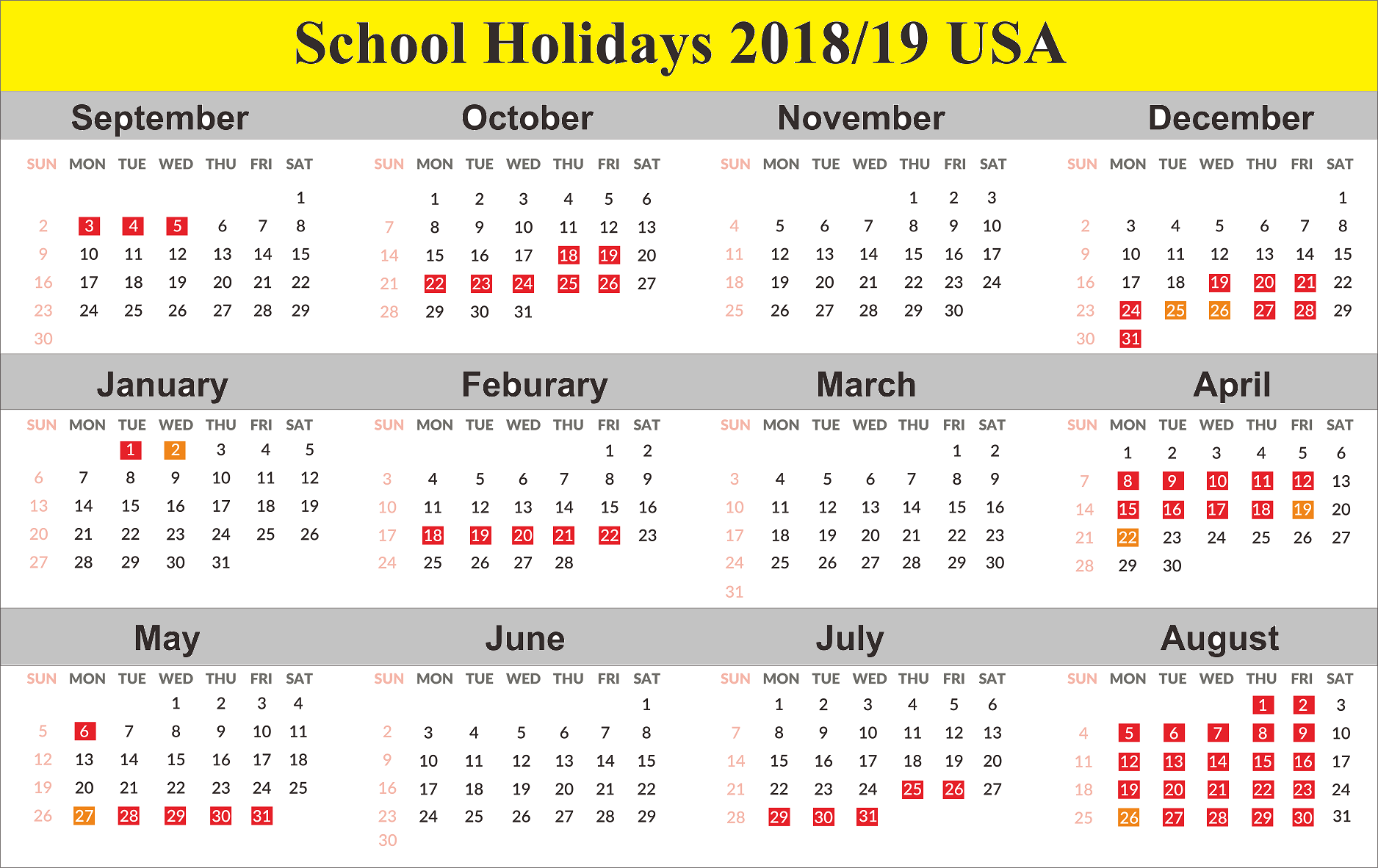 canon mac school calendar for 2018-2019